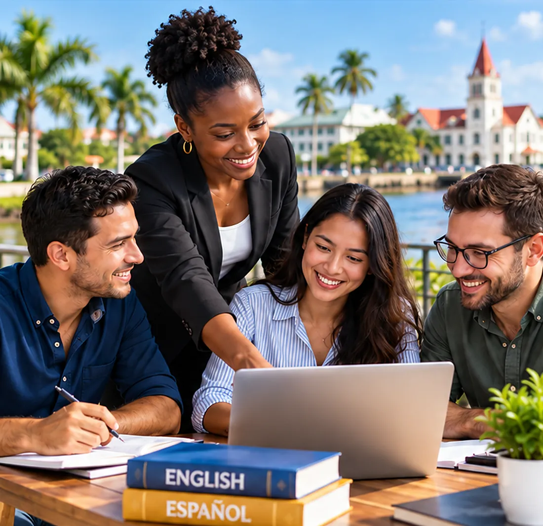 Foreign workers and a Guyanese advisor planning work in Guyana